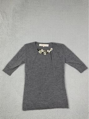 LELA ROSE CASHMERE Short Half Sleeve Gray Top Blouse Sz L